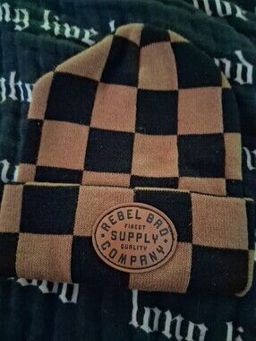 Rebel Bro Newborn Checkered Beanie  Black & Brown , Baby Beanie Organic